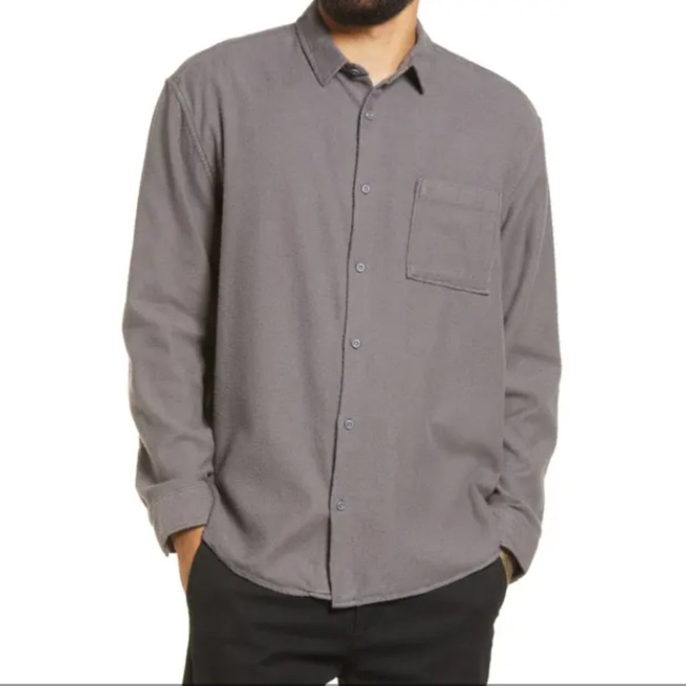 NEW BP. Nordstrom Mens Solid Flannel Button Up Long Sleeve Collared Shirt Gray